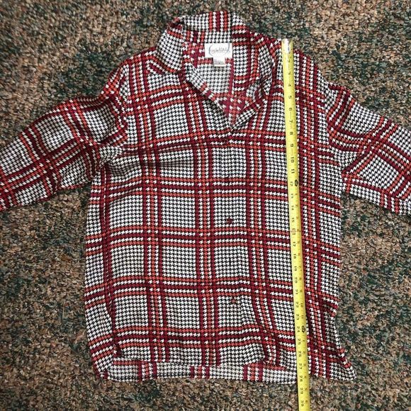 Diane Von Furstenberg Silk Vintage Red Black and White Windowpane Blouse Size Sm - Picture 8 of 8